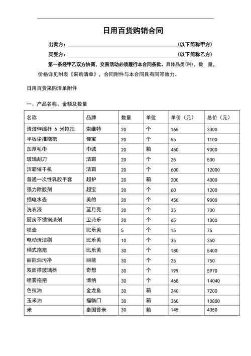 日用百货购销合同